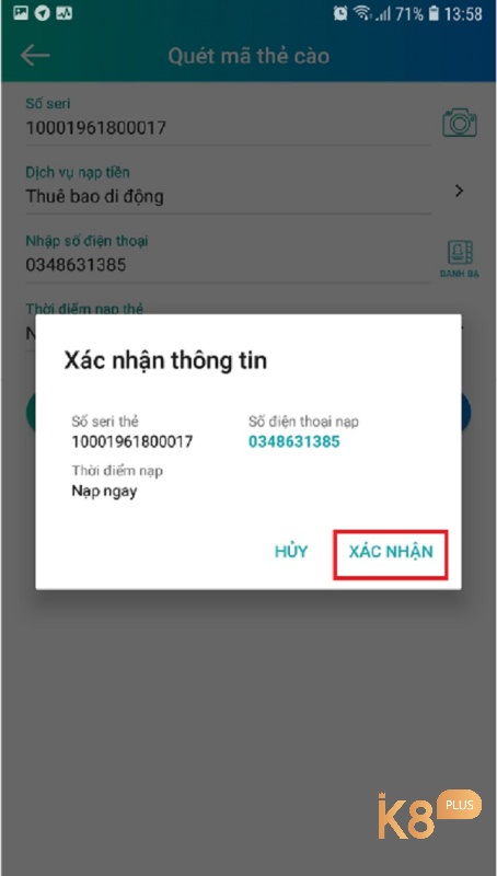 Kiểm tra thông tin nạp thẻ