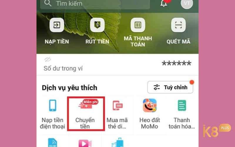 Nạp tiền từ ví khác thông qua tính năng Chuyển tiền