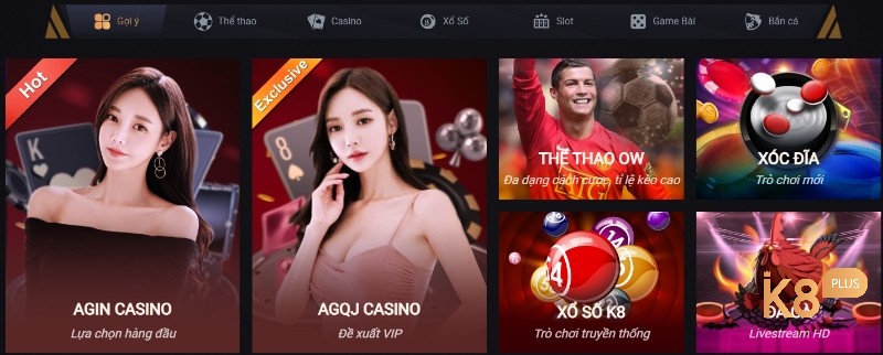 Casino trực tuyến là sản phẩm chính, được đánh khá rất cao tại K8 với hàng loạt trò chơi đẳng cấp thế giới