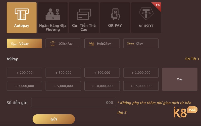 Thông qua các Autopay để nạp tiền vào nhà cái