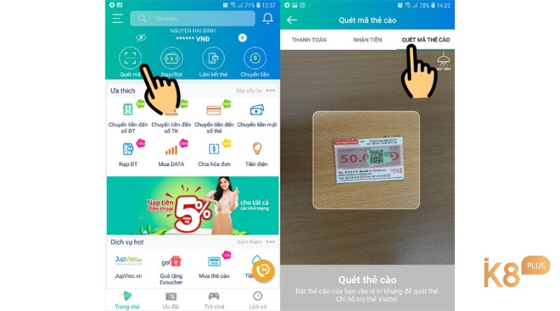 Hướng dẫn cách quét mã the cào Viettel trên app Viettelpay