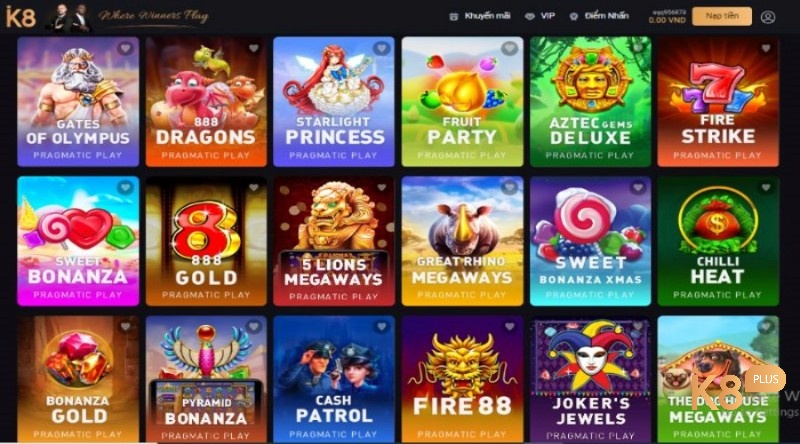 Casino hu K8 với sự góp mặt của đông đảo các nhà phát hành game uy tín