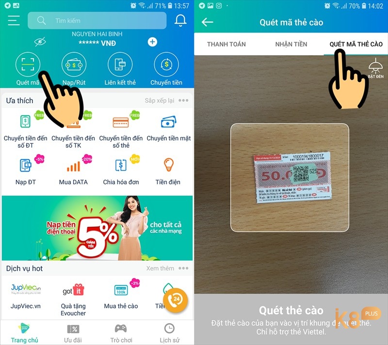 Hướng dẫn quét mã qr thẻ cào viettel. 