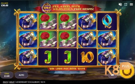 Giao diện chính của trò chơi với các biểu tượng đặc trưng của Legendary excalibur slot