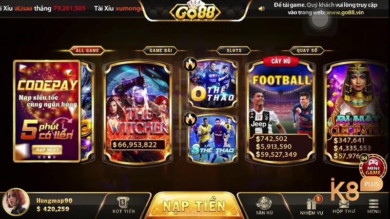 Kho game nổ hũ Go88 cực kỳ chất lượng