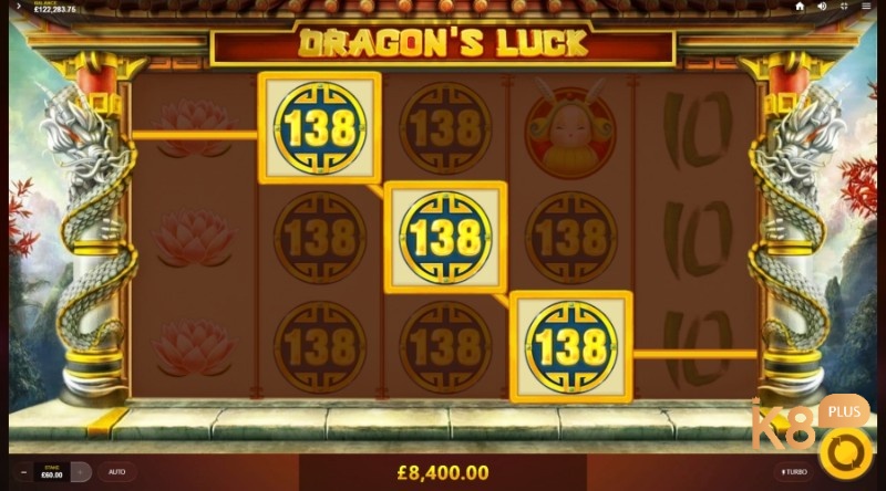 Mega Dragon là biểu tượng đồng xu Rồng 3x3 xuất hiện trên trục quayDragons Luck demo 