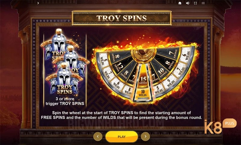 Chơi Gods Of Troy slot anh em sẽ được hưởng lợi nhiều tính năng