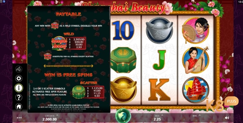 Shanghai Beauty slot có năm bánh xe và chín hàng thanh toán