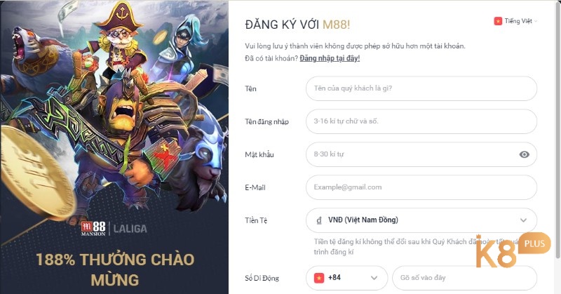 Đăng ký tham gia chơi M88 casino rất đơn giản