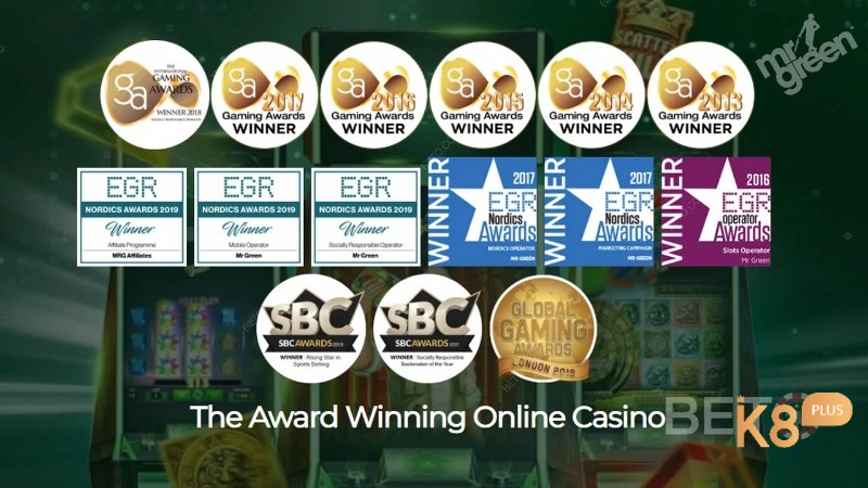 Mr Green Casino giành được rất nhiều giải thưởng danh giá