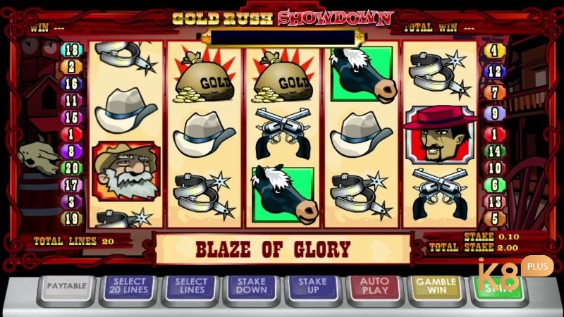 Thiết kế cuộn truyền thống đơn giản 5 cuộn 20 dòng của Gold Rush Showdown