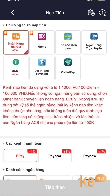 Nạp tiên tại web cược với đa dạng phương thức khác nhau