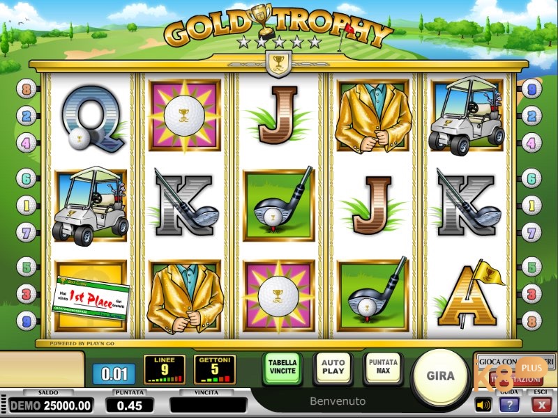 Giao diện chính của slot game Gold Trophy 2 với các biểu tượng đặc trưng