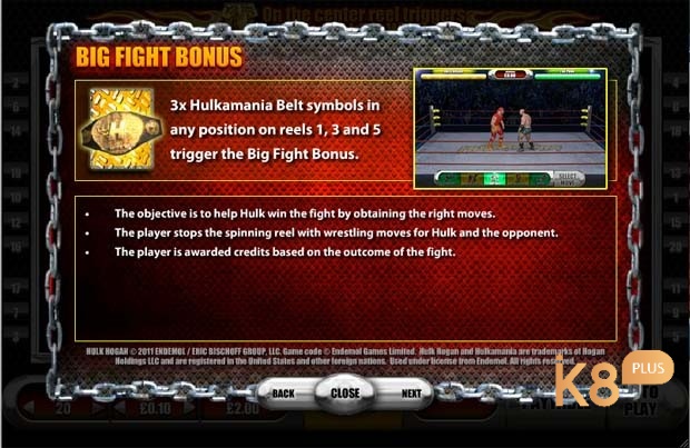 Big Fight Bonus được kích hoạt khi có từ ba biểu tượng đai vô địch trên guồng